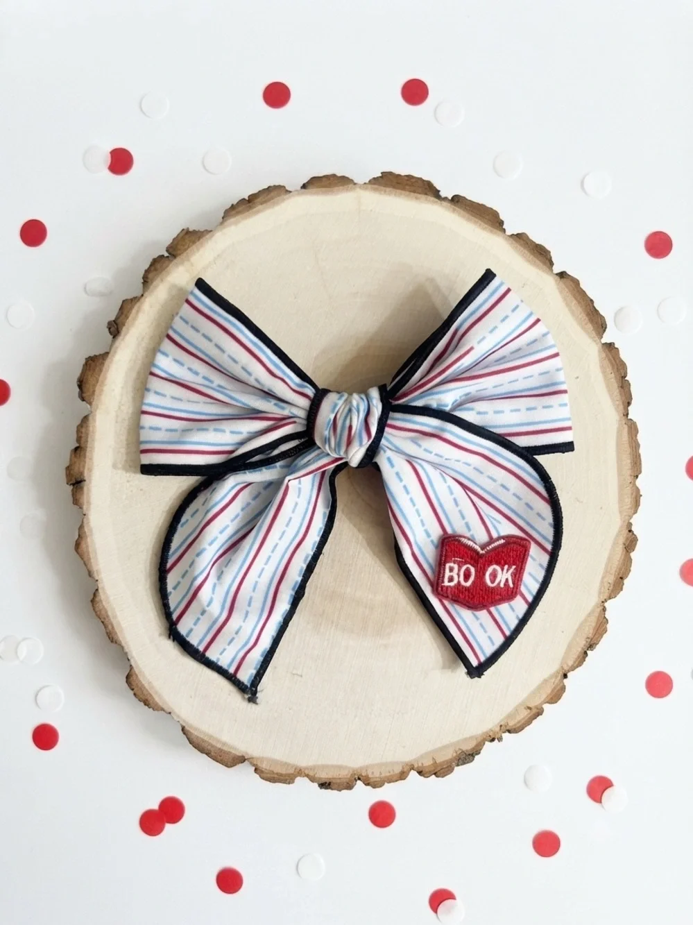 Kids Back to School Notebook Paper Hair Bow with Red Book Patch